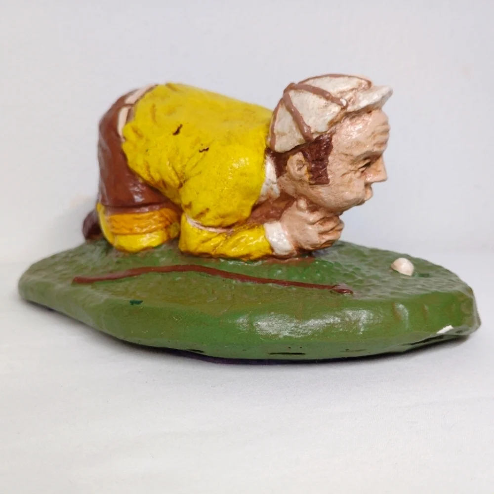 Vintage Rottman Pottery Golf Figurine Golfer Huff Puff Yellow Signed 1974